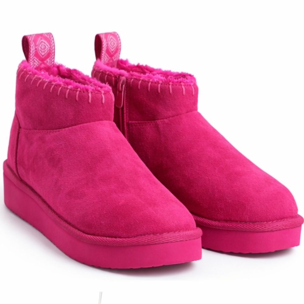 MUK LUKS Hot Pink Fleece Lined Booties Size 9 – Cozy Winter Statement Boots NWT